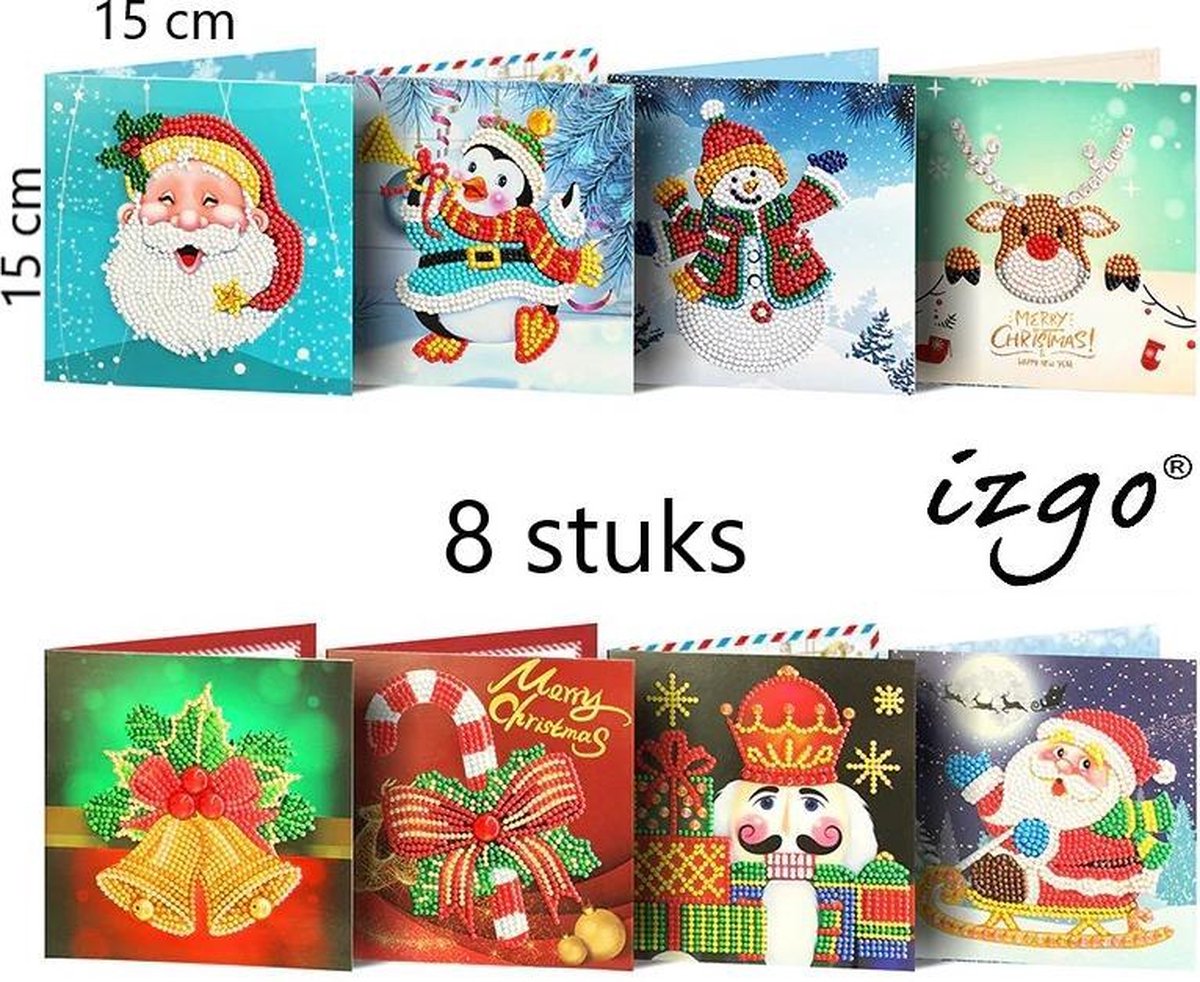 IZGO Diamond Painting Kerstkaarten - Complete set voor kinderen en volwassenen