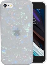 Glitter telefoonhoesje geschikt voor Apple iPhone 7 / 8 / SE 2020 / SE 2022 Hoesje Wit x Roze
