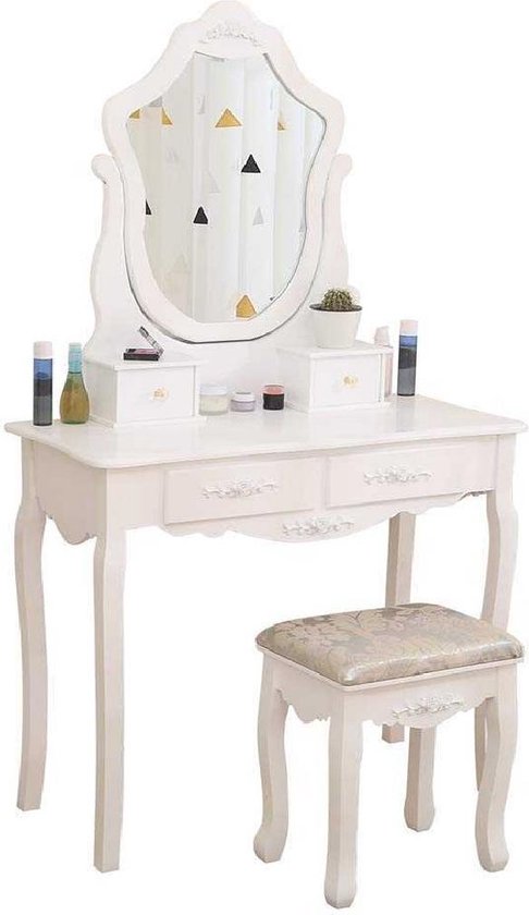 Kaptafel Wit met spiegel en stoeltje 90x40x158 cm - Make-up tafel - Kap  tafel met... | bol.com