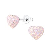 Joy|S - Zilveren hart oorbellen 9 x 8 mm zacht rose roze kristal