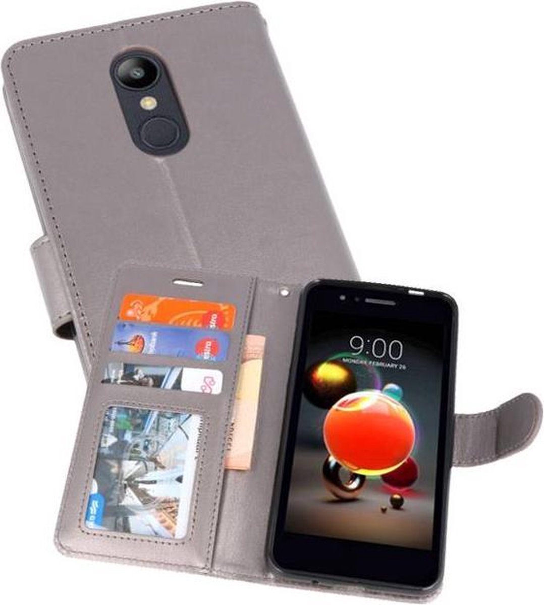 Wallet Cases Hoesje Geschikt voor LG K8 2018 Grijs
