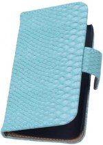 Snake Bookstyle Wallet Case Hoesjes voor HTC One E8 Turquoise