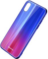 Baseus hardcase iPhone X - Laser glans - Blauw/Rood