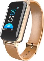 Drphone DUALX – Smartwatch Activity Tracker + Geïntegreerde Headset 2 in 1 – TWS draadloze Oordoppen –  Horloge met Koptelefoon  - Goud/Bruin