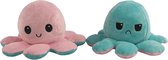 Octopus knuffel bordeaux roze/licht blauw - Emotie knuffel - Verwisselbaar - Knuffel - Mood