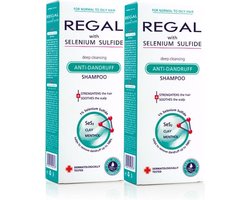 Regal Anti Roos Shampoo – 2 Stuks – Selenium Shampoo met Menthol en Klei – Tegen Roos, Jeuk en Schilfering – Normaal tot Vet Haar – 2 x 200 ml