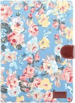 GadgetBay Wallet Portemonnee Hoes Case Flowerprint Bloemenstofpatroon Kunstleer voor iPad 10.2 inch - Blauw