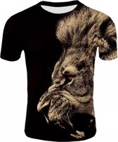 T-Shirt Zwart met Gekleurde Leeuw Aan de Zijkant - Maat XS - Tekenfilm T-Shirt