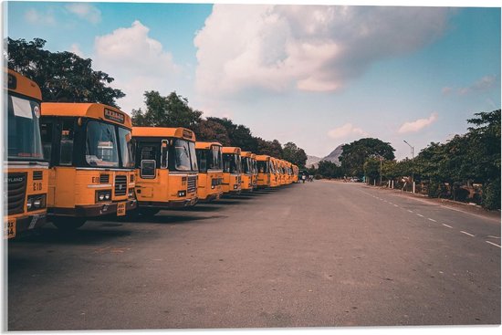 Acrylglas –Langsrijdende Bussen-50x50 Foto op Acrylglas (Met ophang)