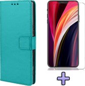 iPhone 12 & iPhone 12 Pro Hoesje Turquoise - Portemonnee Book Case - Kaarthouder & Magneetlipje & Glazen Screenprotector