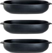 3x Zwarte ovenschalen 24 x 15,4 x 5,3 cm - Ovaal - Klassieke braadsledes - Ovenschotel schalen - Bakvorm/braadslede