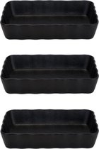 3x Zwarte ovenschalen/serveerschalen 21 x 14 cm - Rechthoekig - Klassieke braadsledes - Ovenschotel schalen - Bakvorm/braadslede