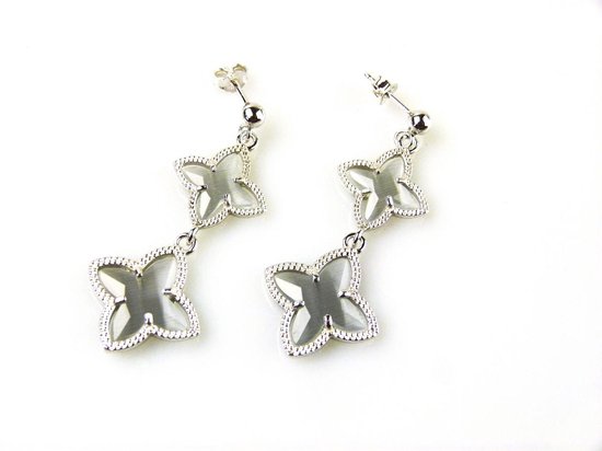 boucles d'oreilles modèle 2 étoiles en argent pierres gris clair