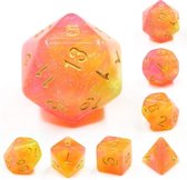 Polyset Dice | Dobbelstenen - Set Van 7 Stuks - Geel Oranje Glitters en Goud | Polydice | Voor D&D en Andere Rollenspellen | Plastic Dobbelstenen Set voor Dungeons and Dragons | Polyhedral Di