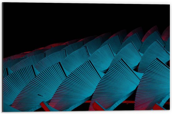 Dibond - Rood Blauw Abstracte Vorm - 60x40cm Foto op Aluminium (Met Ophangsysteem)