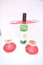 Wijnfleshouder - Epoxy - 2 Glazen - 2 Onderzetters - Rood - Wijnglashouder - Wijnaccessoires - Wijn - 25cm x 10cm