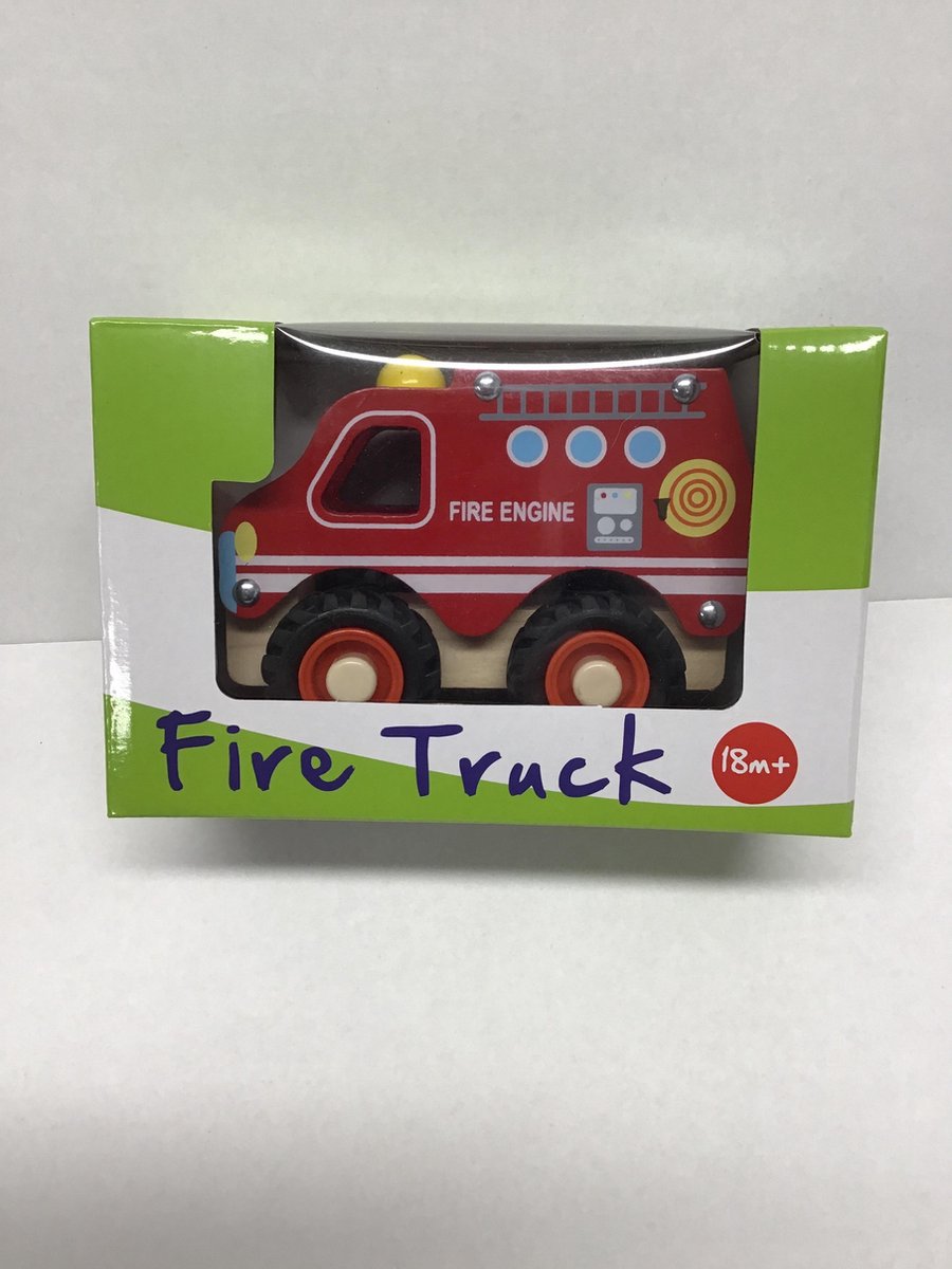 Brandweerauto Hout - Met Rubberen Wielen - Simply for Kids - Klein - 13 cm — afbeelding 2