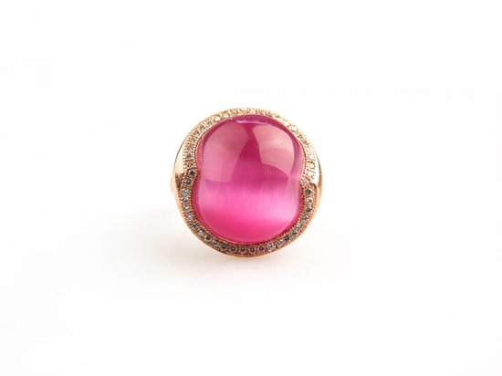modèle Boule bague en argent rose plaqué or rose sertie de pierre rose et de zircons cubiques