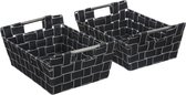 Set van 2x gevlochten opbergmanden rechthoek donker grijs 28,5 x 20,5 x 11,5 cm - Kast-/badkamer mandjes verschillende formaten