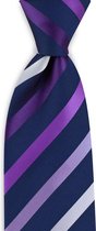 We Love Ties - Stropdas paars gestreept - geweven polyester Microfill - marineblauw / diverse paarstinten / wit