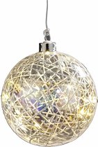 Verlichte LED kerstbal - D12 cm - glitter - warm wit - glas - kerstballen met licht