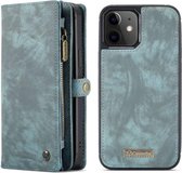 iPhone 12 Mini Bookcase hoesje - CaseMe - Effen Blauw - Leer - Portemonnee met 11 Vakjes voor Pasjes en Ritsvak