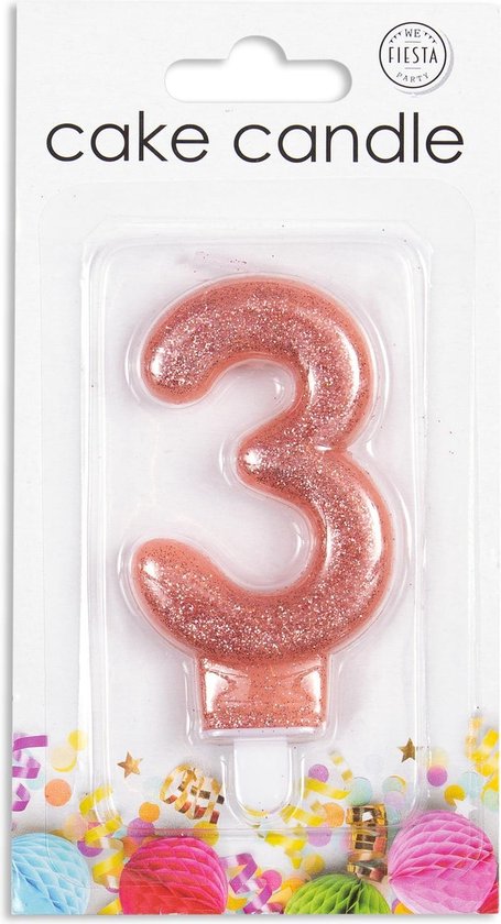 Bougie 3 Ans Glitter Or Rose 7cm