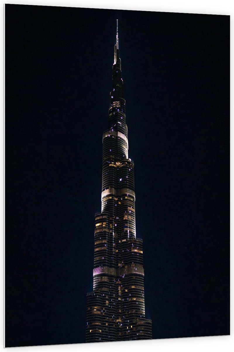 Forex - Dubai Fontein in het Donker - 100x150cm Foto op Forex