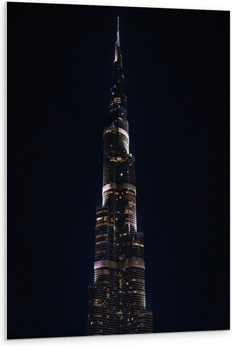 Forex - Dubai Fontein in het Donker - 80x120cm Foto op Forex