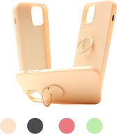 AvanJi Hoesje met Ingebouwde Ring Houder - iPhone 12 Pro Max - Case - Backcover - Siliconen Hoesjes - Stevig & Veilig Vasthouden - Comfortabel - Beige