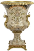 Vaas - Porselein Urn / bokaal Bloemen - Bronzen elementen - 75,5 cm hoog
