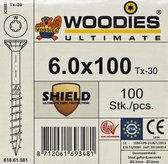 Woodies schroeven 6.0 x 100 SHIELD T-30 deeldraad 100 stuks