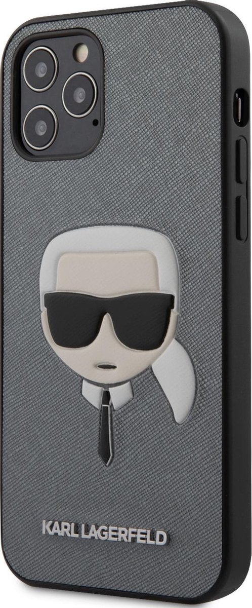 Zilver hoesje van Karl Lagerfeld - Backcover - iPhone 12 - 12 Pro - Saffiano