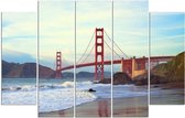 Schilderij , Golden Gate Bridge, Multikleur ,4 maten , 5 luik , wanddecoratie , Premium print , XXL