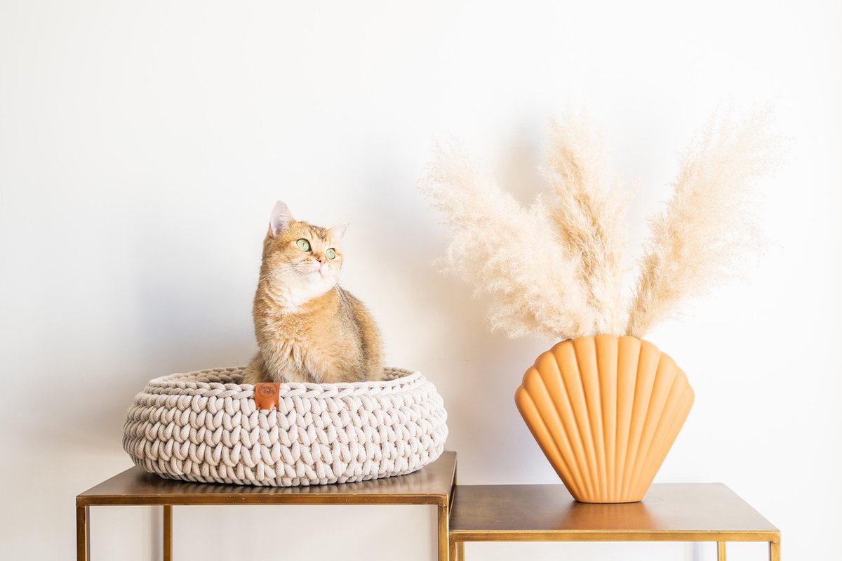 Sunny Baskets - Kattenmand gerecycled katoen handgemaakt beige - Maat L 43/45 cm doorsnede