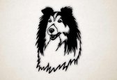 Wanddecoratie - Langharige Collie hond - M - 88x60cm - Zwart - muurdecoratie - Line Art