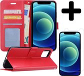 Hoes voor iPhone 12 Pro Hoesje Book Case Met Screenprotector Tempered Glass - Hoes voor iPhone 12 Pro Case Hoesje Cover - Hoes voor iPhone 12 Pro Hoes Wallet Case Hoesje - Rood