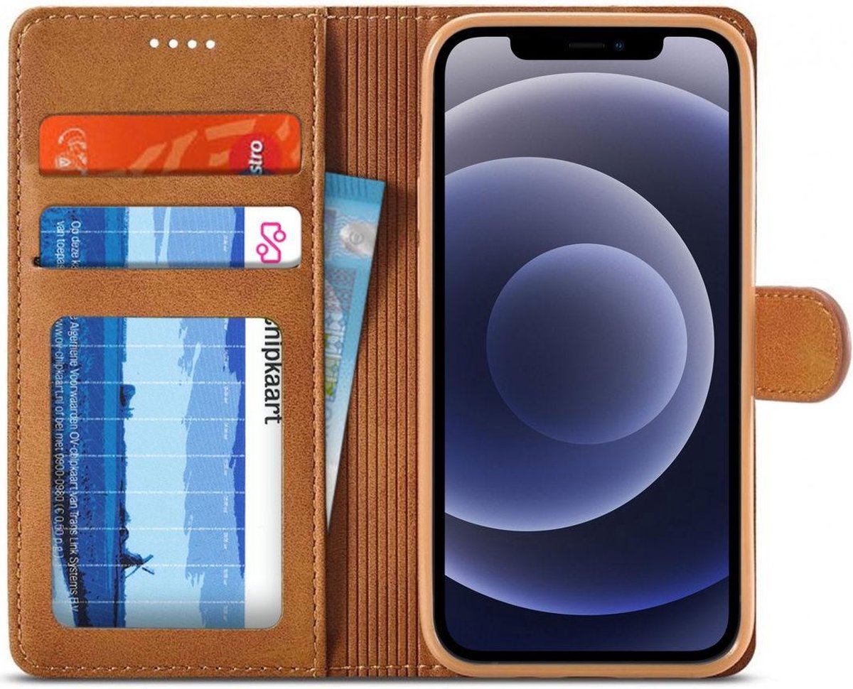 LC.IMEEKE Portemonnee Book Case Hoesje Bruin Geschikt voor Apple iPhone 12 / 12 Pro