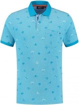 GENTS - Polo print palm & vis blauw Maat L 41/42 - Polo Shirt Heren - Poloshirts