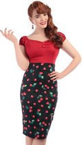 Collectif Fiona 50's Cherry Pencil Rok Zwart Rood