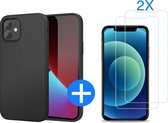 iphone 12 hoesje zwart - Apple iPhone 12 pro siliconen hoesje Case Back Cover Black - 2x iphone 12 / 12 Pro screenprotector Tempered Glass Screen Protector Glas