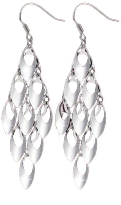 Tibri 436 - Zilverkleurige oorbellen met 925 zilveren pin - Lange oorbellen
