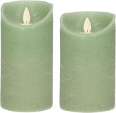 Set van 2x stuks Jade Groen Led kaarsen met bewegende vlam - 12.5 en 15 cm - Sfeer stompkaarsen voor binnen