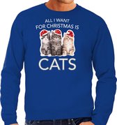 Kitten Kerstsweater / Kersttrui All I want for Christmas is cats blauw voor heren - Kerstkleding / Christmas outfit S