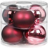 6x Berry Kiss mix roze/rode glazen kerstballen 10 cm glans en mat - Kerstboomversiering mix roze/rood