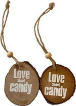 Kersthanger - Love Sweet Candy - Bruin / Wit - l 6 x h 6 cm - Set van 2