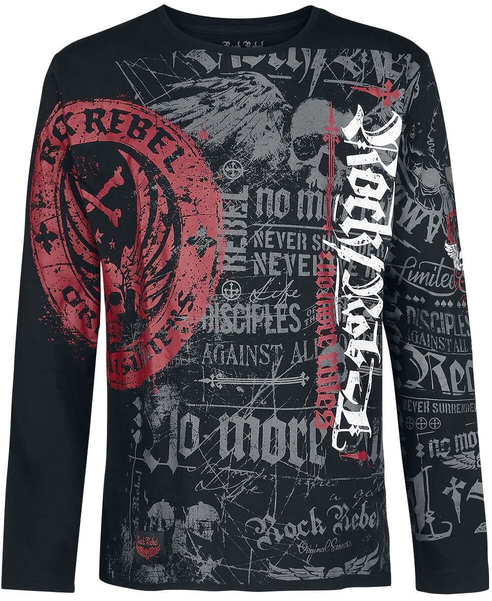 Rock Rebel by EMP Zwart shirt met lange mouwen en all-over print - Heren - S