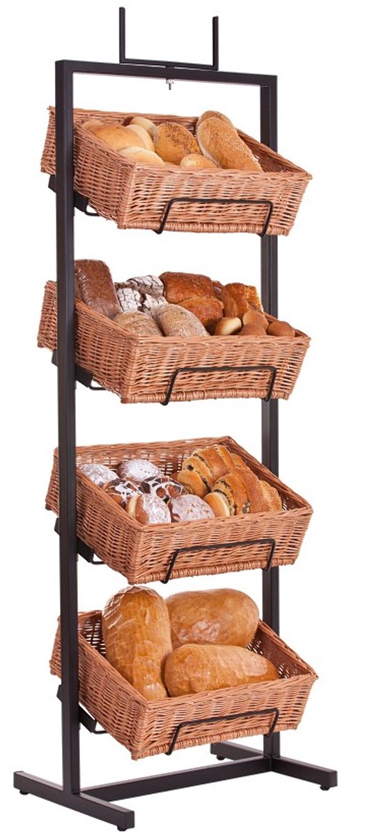The Wicker Stories - Opbergrek van Metaal met 4 Handgevlochten Rieten Manden – Geschikt voor Winkel of Thuis