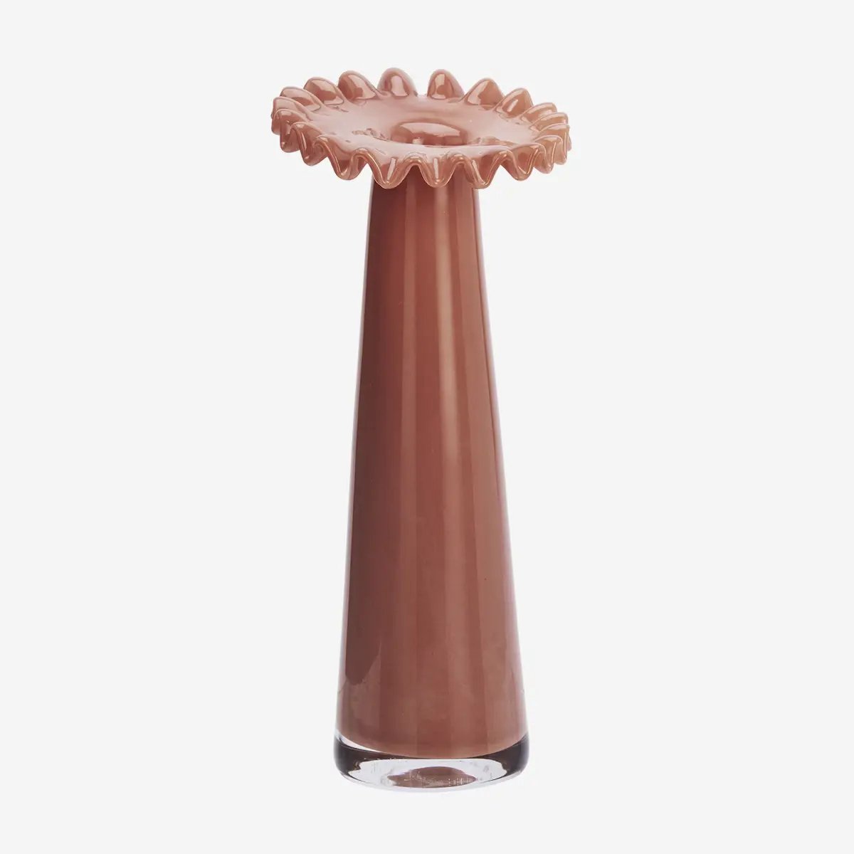 Madam Stoltz - Glazen Vaas met Gegolfde Rand - Paprika - 14x26 cm