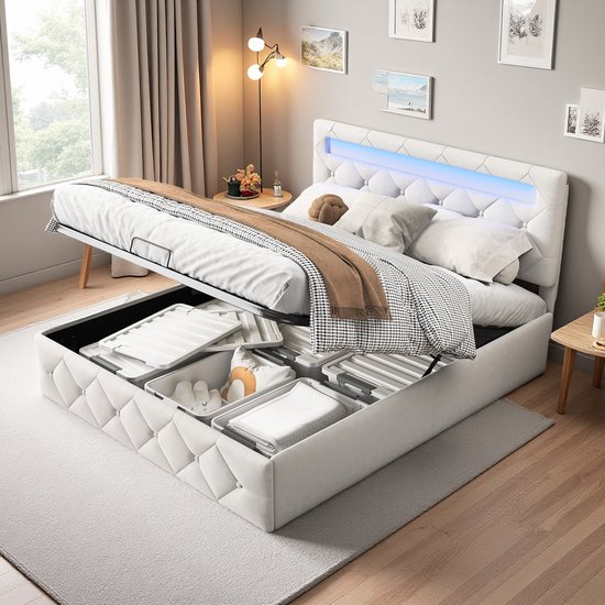 Tweepersoonsbed 140x200 cm - Gasveer Opbergbed, - Tweepersoonsbed - €249,99
